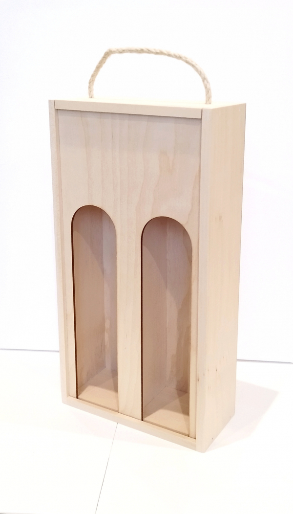 Drevená darčeková krabica na dve vínové flaše