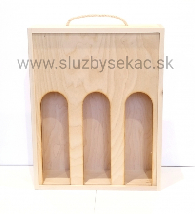 Drevená darčeková krabica na tri vínové flaše